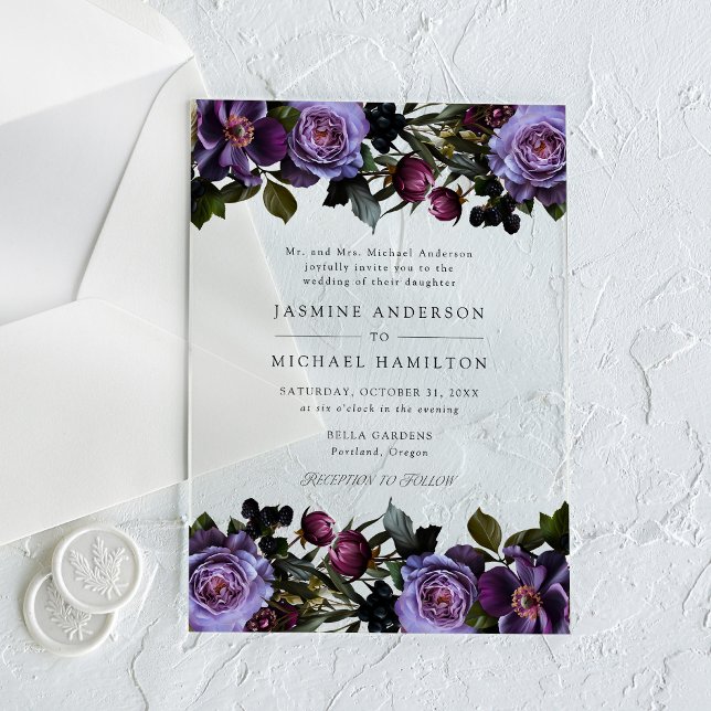 Moody Gothic Floral Wedding Acrylic Invitations (Creator Uploaded)
