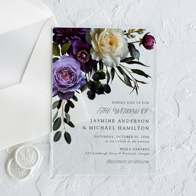 Moody Gothic Floral Wedding Acrylic Invitations (Creator Uploaded)