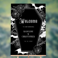 Moody Gothic Floral Wedding Black Welcome Sign