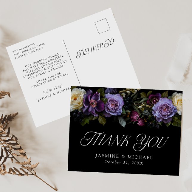 Moody Gothic Floral Wedding Thank You Postcard (Creator Uploaded)