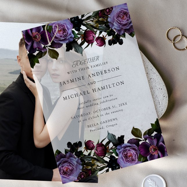Moody Gothic Floral Wedding Vellum Invitations (Creator Uploaded)