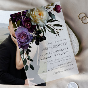 Moody Gothic Floral Wedding Vellum Invitations