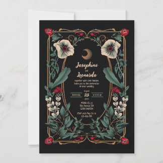 Moody Gothic Floral with Crescent Moon 2 Invitation