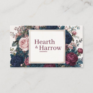 Moody Gothic Navy Burgundy Pink Rose Floral Frame Business Card