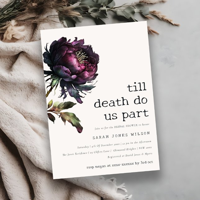 Moody Gothic Purple Black Peony Bridal Shower Invitation (Creator Uploaded)
