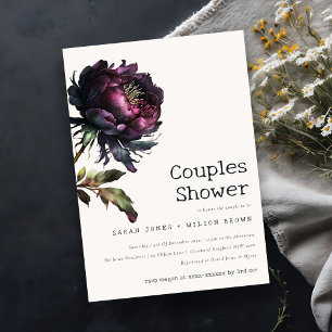 Moody Gothic Purple Black Peony Couples Shower Invitation