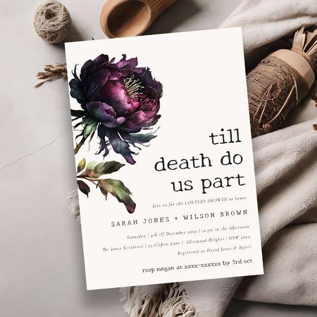 Moody Gothic Purple Black Peony Couples Shower Invitation (Creator Uploaded)