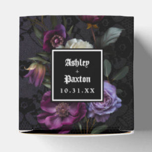 Moody Gothic Purple Floral Bouquet on Black Lace Favour Box