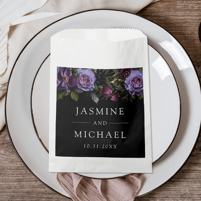Moody Gothic Purple Floral Wedding Favour Bags (Creator Uploaded)