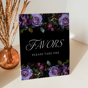 Moody Gothic Purple Floral Wedding Favours Pedestal Sign