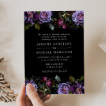 Moody Gothic Purple Floral Wedding Invitation<br><div class="desc">Elegant moody floral wedding invitations featuring a top and bottom border of purple and burgundy flowers,  lush green foliage,  and dark berries. Personalise the purple floral wedding invitation with your names and wedding details. The design coordinates with our Moody Gothic Floral wedding collection.</div>