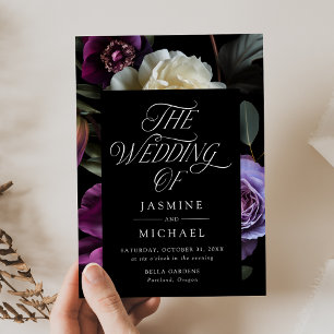 Moody Gothic Purple Floral Wedding Invitation