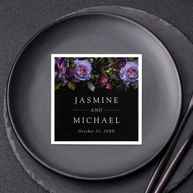 Moody Gothic Purple Floral Wedding Napkin (Creator Uploaded)