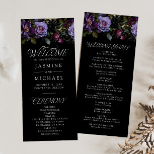 Moody Gothic Purple Floral Wedding Program