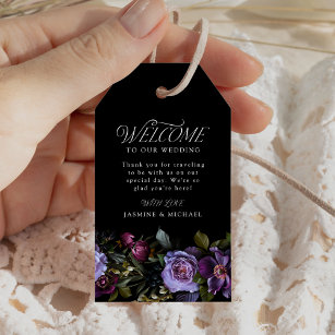Moody Gothic Purple Floral Wedding Welcome Gift Tags