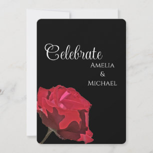 Moody Gothic Red Rose on Black Romantic Wedding Invitation