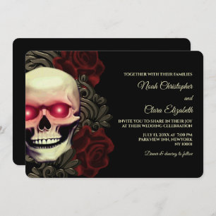 Moody Gothic Skull Floral Halloween metallic Invitation