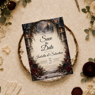 Moody Gothic Winter Garden Wedding Save The Date