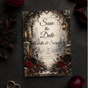 Moody Gothic Winter Wedding Save The Date