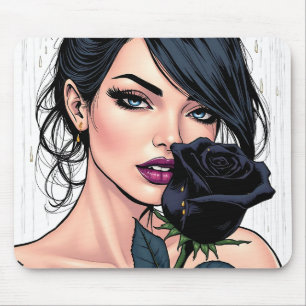 Moody Gothic Woman with Rose  Dark Aesthetic Mouse Mat