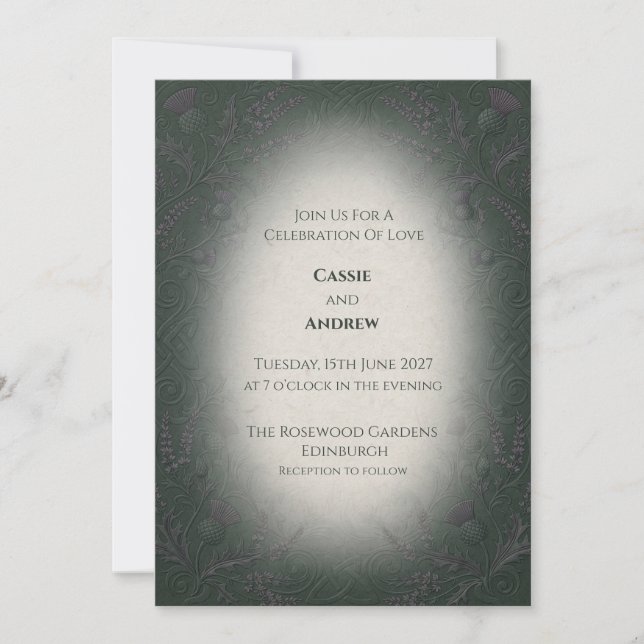 Moody Green Vignette Wedding Invitation (Front)