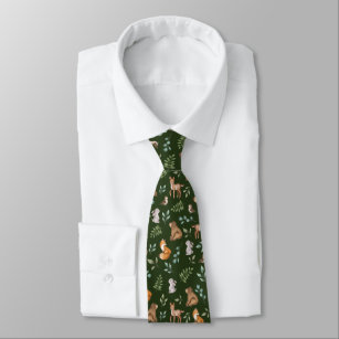 Moody Green Woodland Forest Animals Greenery Tie