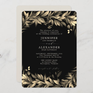 Moody Greenery Black & Beige Wedding Invitation