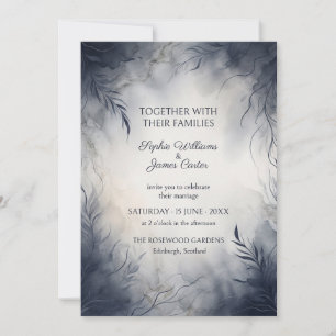 Moody Grey Blue Botanical Wedding Invitation