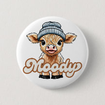 Moody Highland Cow Button