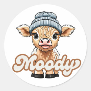 Moody Highland Cow Classic Round Sticker