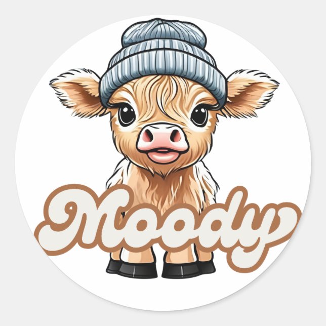 Moody Highland Cow Sticker (Front)