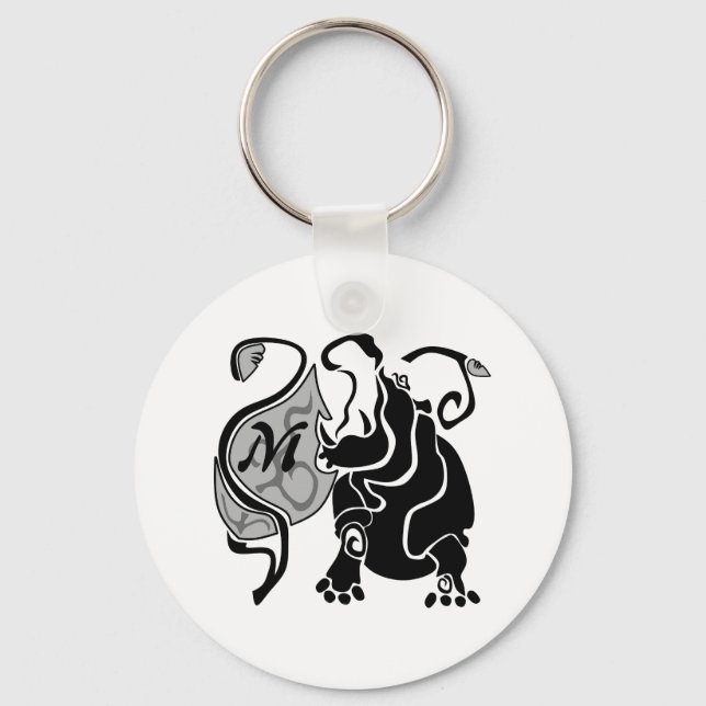 Moody Hippo Monogram Key Ring (Front)