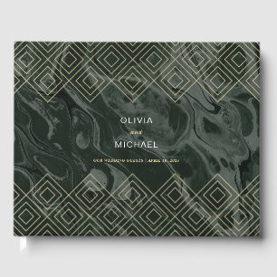 Moody Hues Emerald Green Marble Custom Guest Book