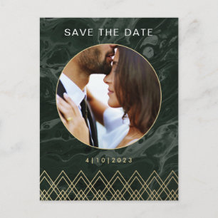 Moody Hues Emerald Green Marble Save the Date Postcard