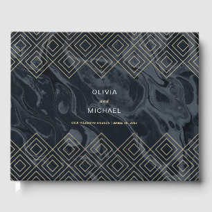 Moody Hues Midnight Blue Marble Custom Guest Book
