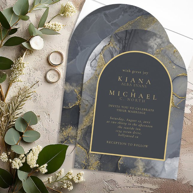 Moody Ink Charcoal Gold Abstract Arch ID988 Invitation (Creator Uploaded)