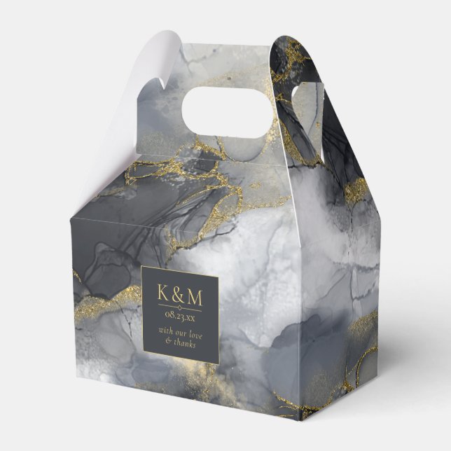 Moody Ink Charcoal Gold Abstract ID988 Favour Box (Front Side)