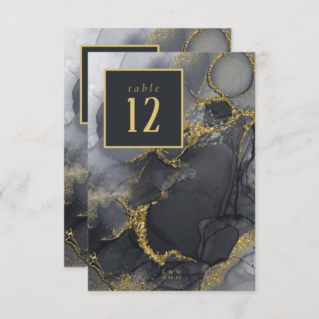 Moody Ink Charcoal Gold Table Number ID988 (Front/Back)
