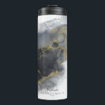 Moody Ink Charcoal Gold Wedding Party ID988 Thermal Tumbler<br><div class="desc">Your dreams are finally coming true and this flowing, alcohol ink abstract design sets the perfect tone for the fabulous wedding you always imagined. In shades from charcoal to black, accented with glittering gold, the coordinating thermal tumbler shown here provides a template to easily add your wedding party member, name...</div>