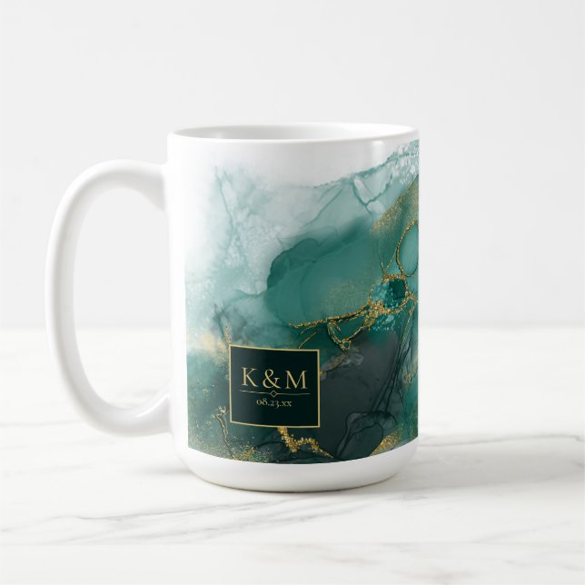 Moody Ink Emerald Gold Abstract Blk ID988 Coffee Mug (Left)
