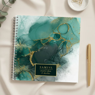 Moody Ink Emerald Gold Abstract ID988 Notebook