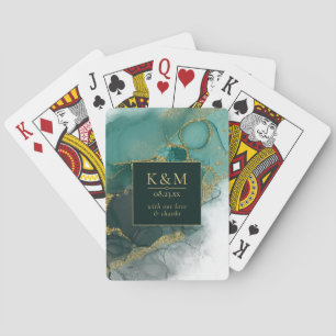 Moody Ink Emerald Gold Abstract ID988 Playing Cards