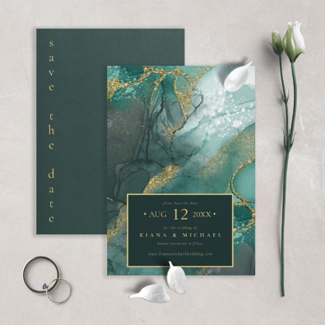 Moody Ink Emerald Gold Abstract ID988 Save The Date (Creator Uploaded)