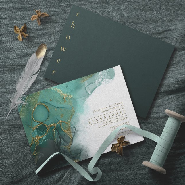 Moody Ink Emerald Gold Bridal Shower ID988 Invitation (Creator Uploaded)