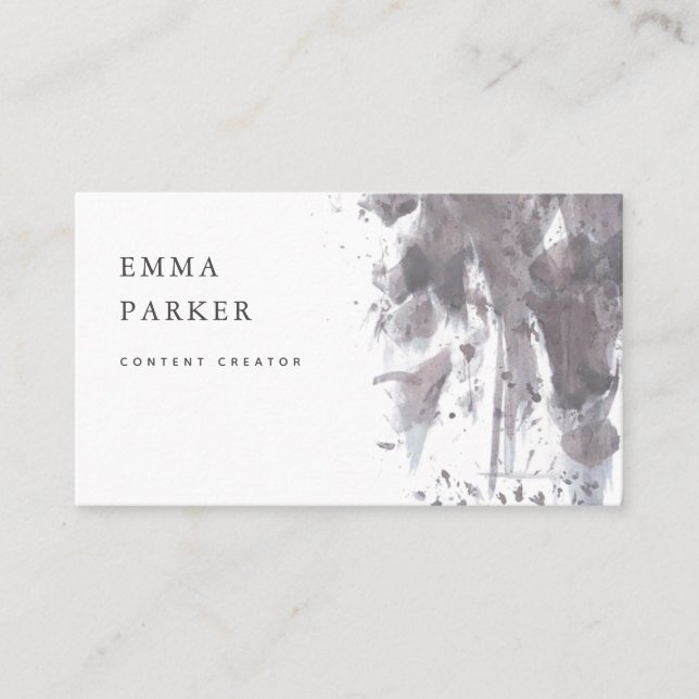 Moody Ink | Modern Dark Charcoal Grey and White Business Card (Front)