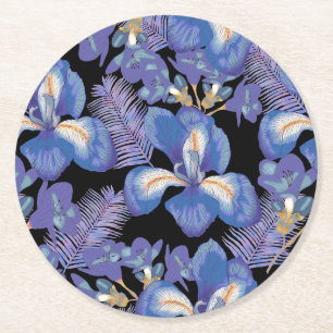 moody iris round paper coaster