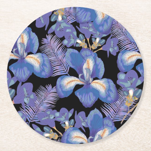 moody iris round paper coaster (Front)