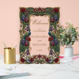 Moody Jewel Tone Art Nouveau Floral Garden  Acrylic Sign