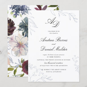 Moody Jewel Tone Floral Wedding Invitation