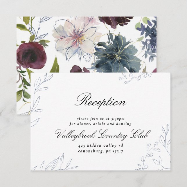 Moody Jewel Tone Floral Wedding Reception Invitation (Front/Back)
